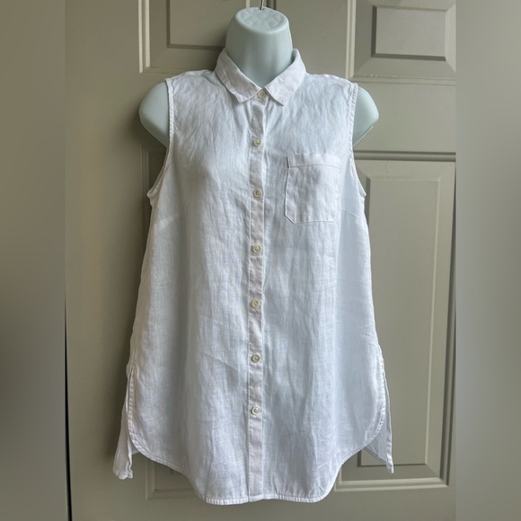 J. Jill Tops - J Jill Love Linen Top – Size S petite White, Sleeveless with Side Buttons
